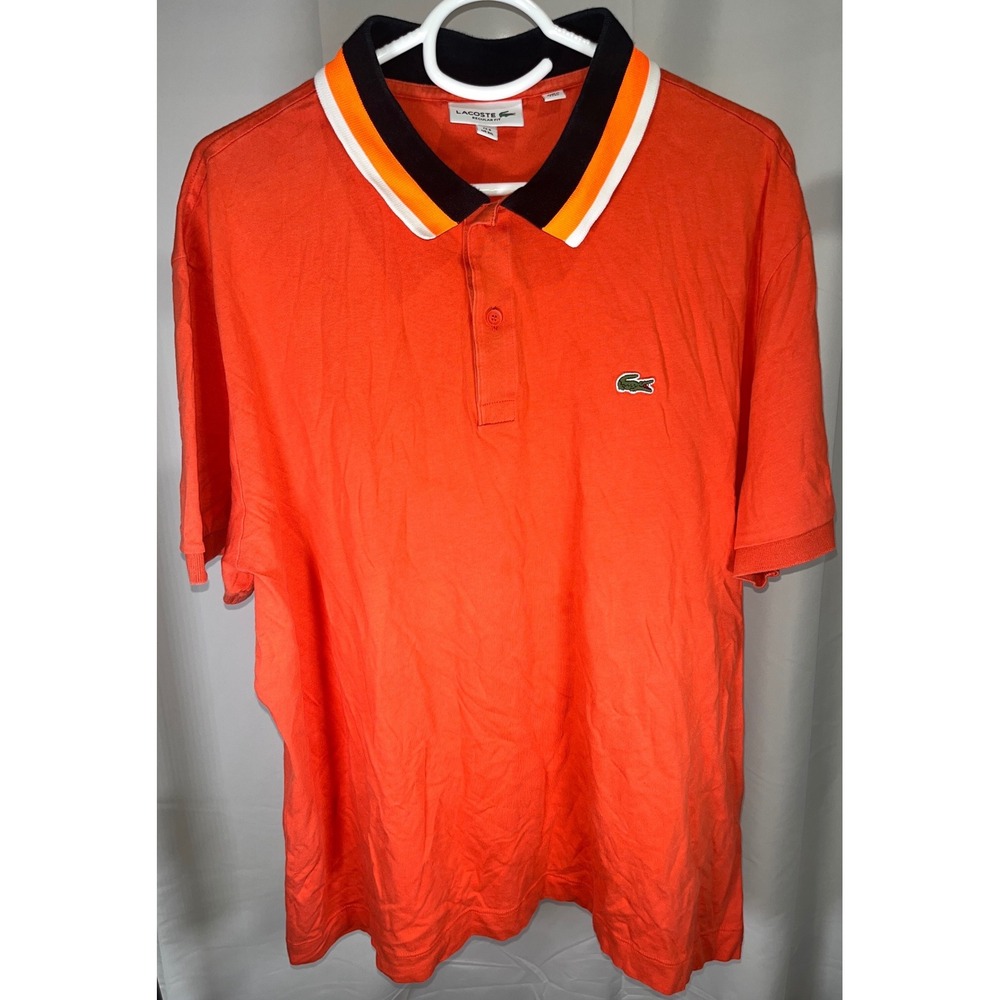 Lacoste Regular Fit Polo Shirt Orange Striped Collar Mens 3XL FA13487/309 Cotton